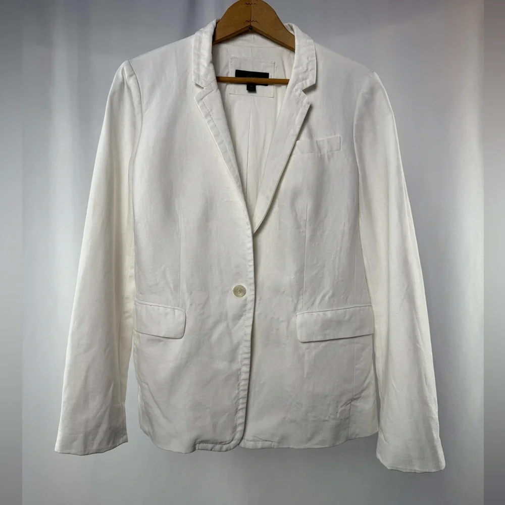 J. Crew Regent 100% Linen One‎ Button Blazer in White Size 12